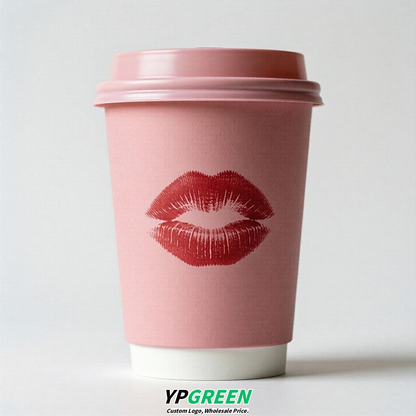 Pink Paper Cups with Lips Print 10oz/12oz/16oz/20oz/22oz