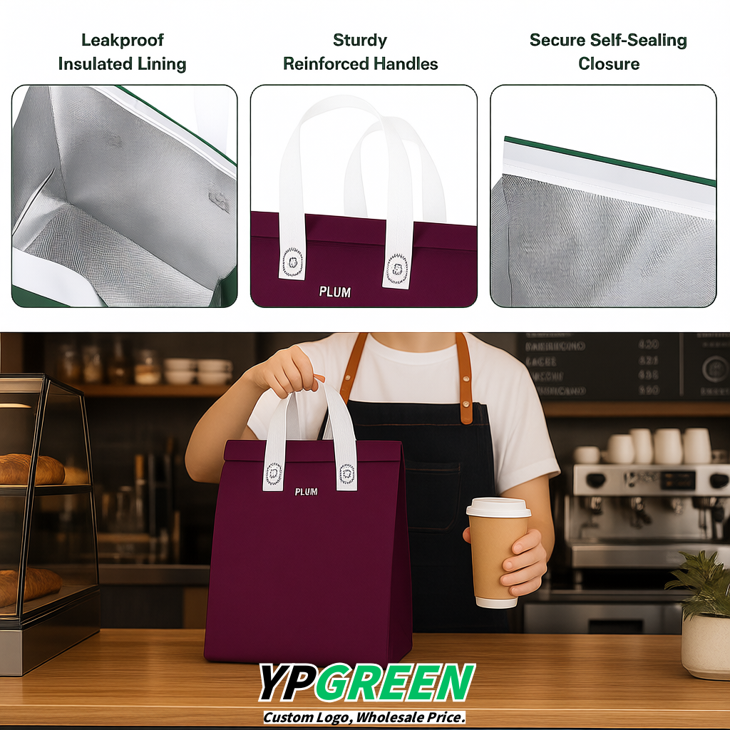 Plum 4-Cup insulated take away bags wholesale 9.5 x 9.5 x 6 inches for Hot & Cold Drink Delivery