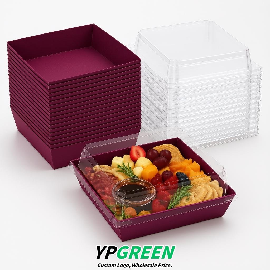 Plum Charcuterie Boxes with Clear Lids - 4 inches & 5 inches Disposable Paper Square Food Containers
