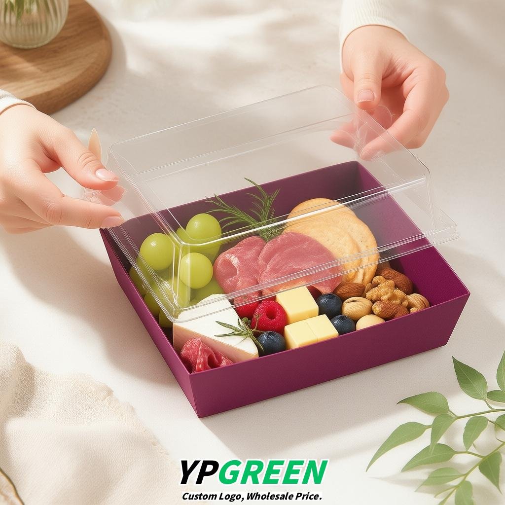 Plum Charcuterie Boxes with Clear Lids - 4 inches & 5 inches Disposable Paper Square Food Containers