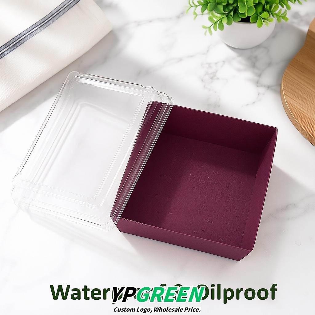 Plum Charcuterie Boxes with Clear Lids - 4 inches & 5 inches Disposable Paper Square Food Containers