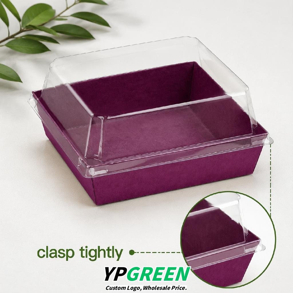 Plum Charcuterie Boxes with Clear Lids - 4 inches & 5 inches Disposable Paper Square Food Containers