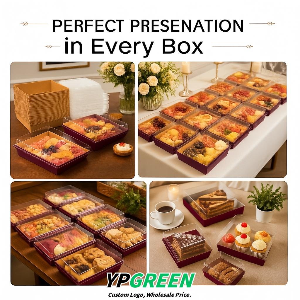 Plum Charcuterie Boxes with Clear Lids - 4 inches & 5 inches Disposable Paper Square Food Containers