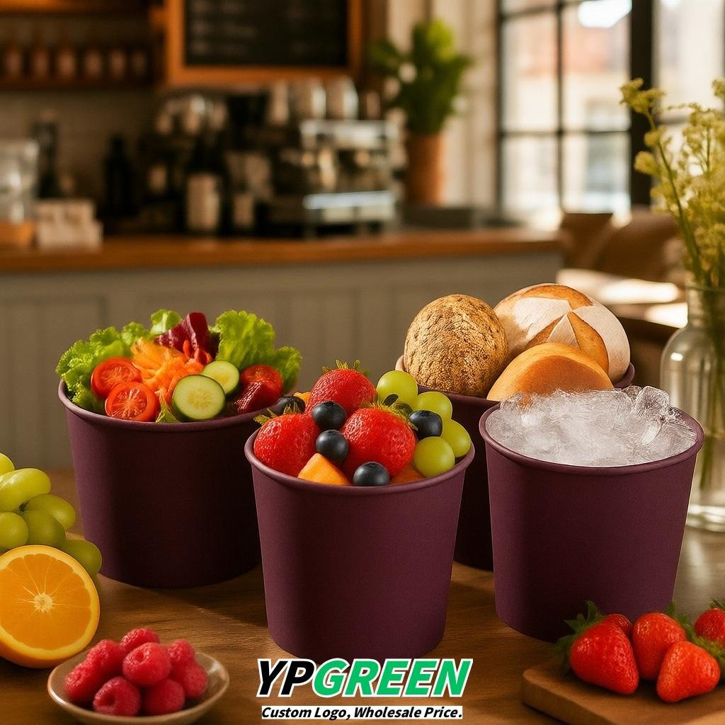 Plum 85 oz Paper Buckets 6.9x5.7x6.3 Inches Cardboard Food Container