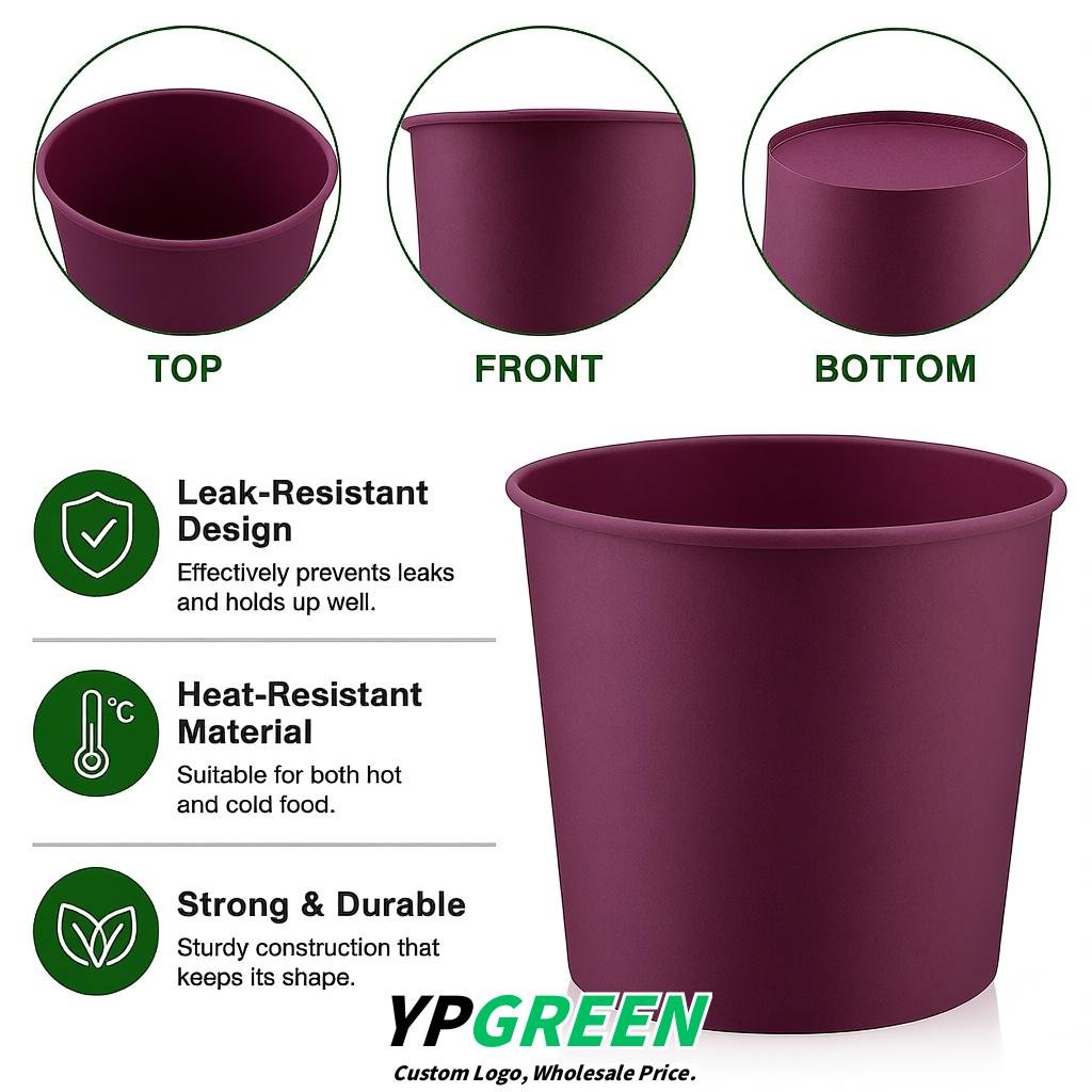 Plum 85 oz Paper Buckets 6.9x5.7x6.3 Inches Cardboard Food Container