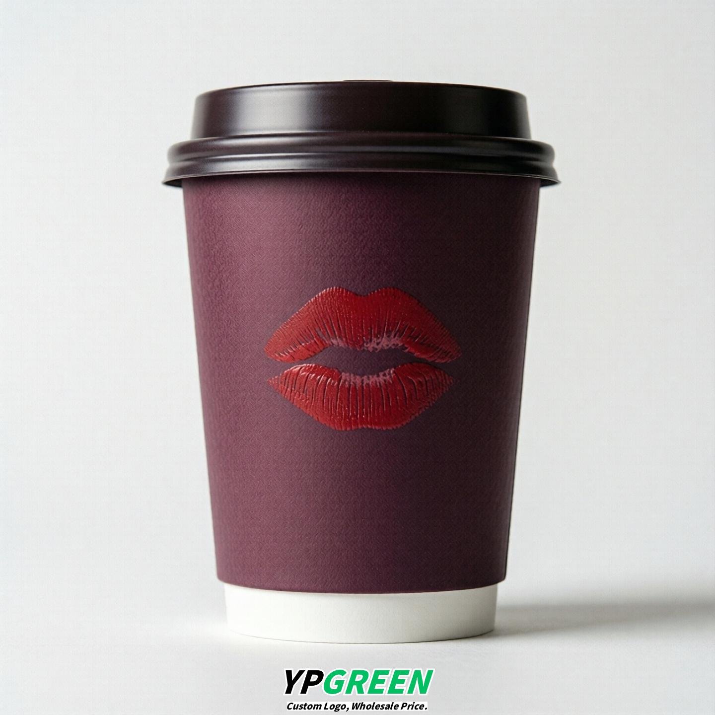 Plum Paper Cups with Lips Print 10oz/12oz/16oz/20oz/22oz
