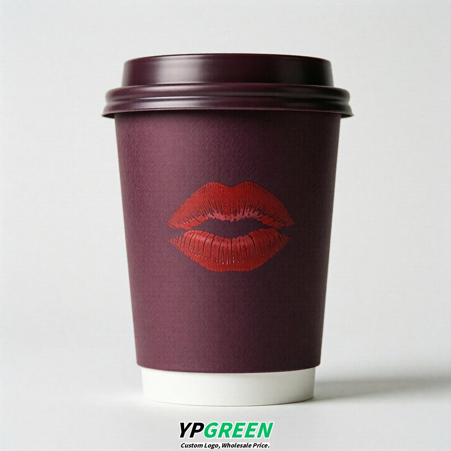 Plum Paper Cups with Lips Print 10oz/12oz/16oz/20oz/22oz