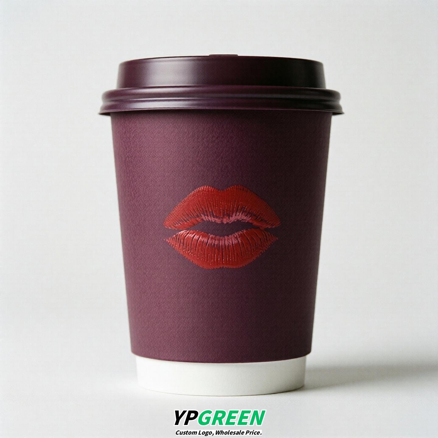 Plum Paper Cups with Lips Print 10oz/12oz/16oz/20oz/22oz