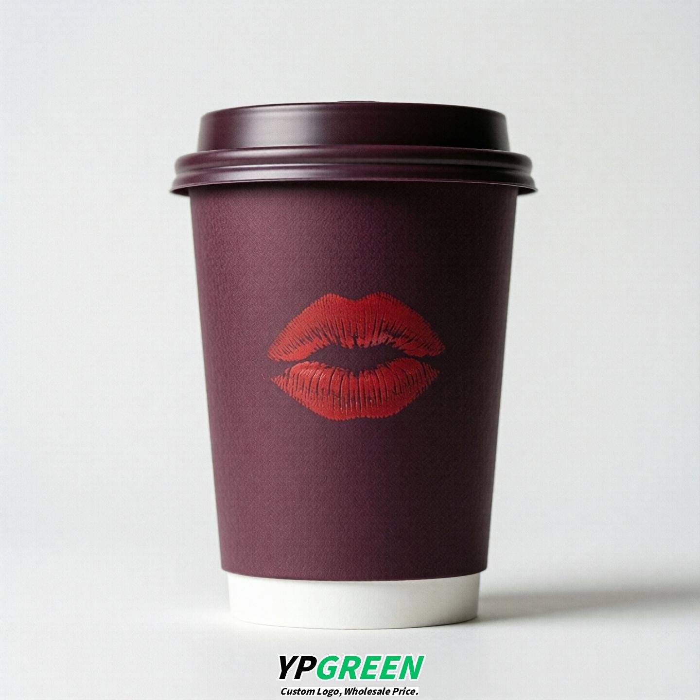 Plum Paper Cups with Lips Print 10oz/12oz/16oz/20oz/22oz