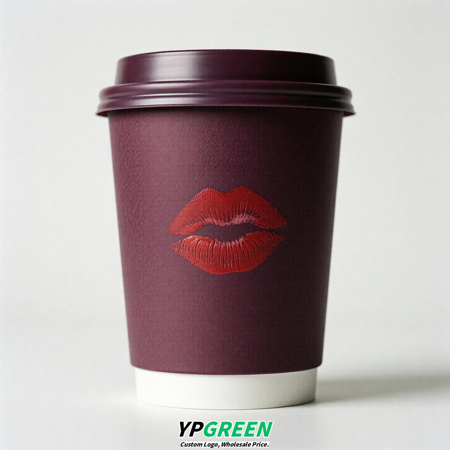 Plum Paper Cups with Lips Print 10oz/12oz/16oz/20oz/22oz