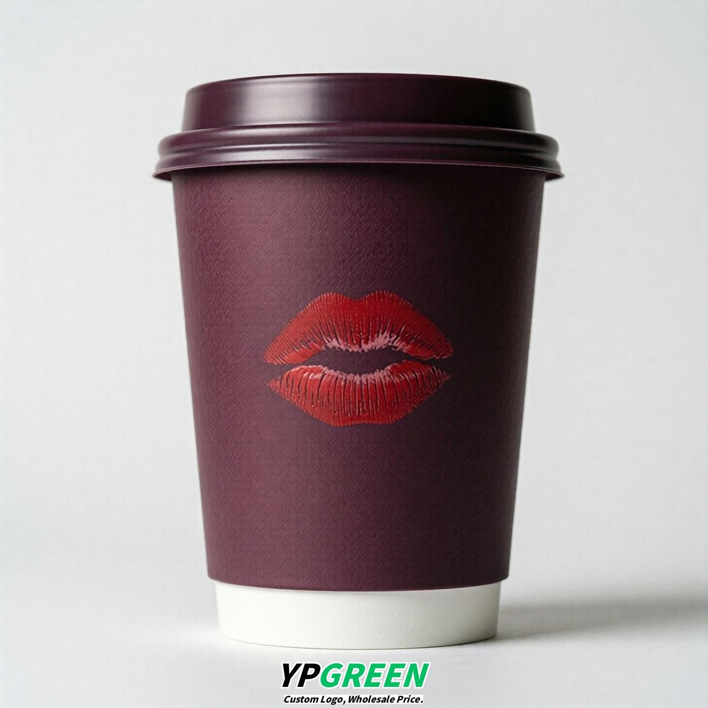 Plum Paper Cups with Lips Print 10oz/12oz/16oz/20oz/22oz