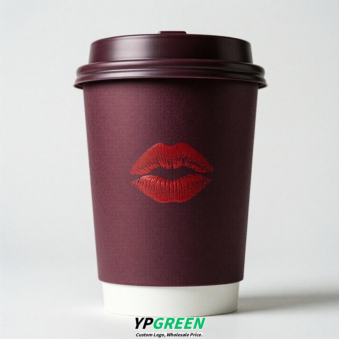 Plum Paper Cups with Lips Print 10oz/12oz/16oz/20oz/22oz
