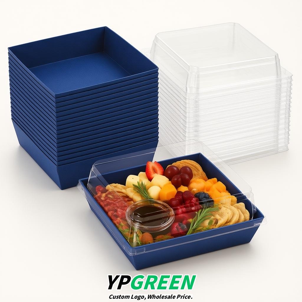 Prussian Blue Charcuterie Boxes with Clear Lids - 4 inches & 5 inches Disposable Paper Square Food Containers