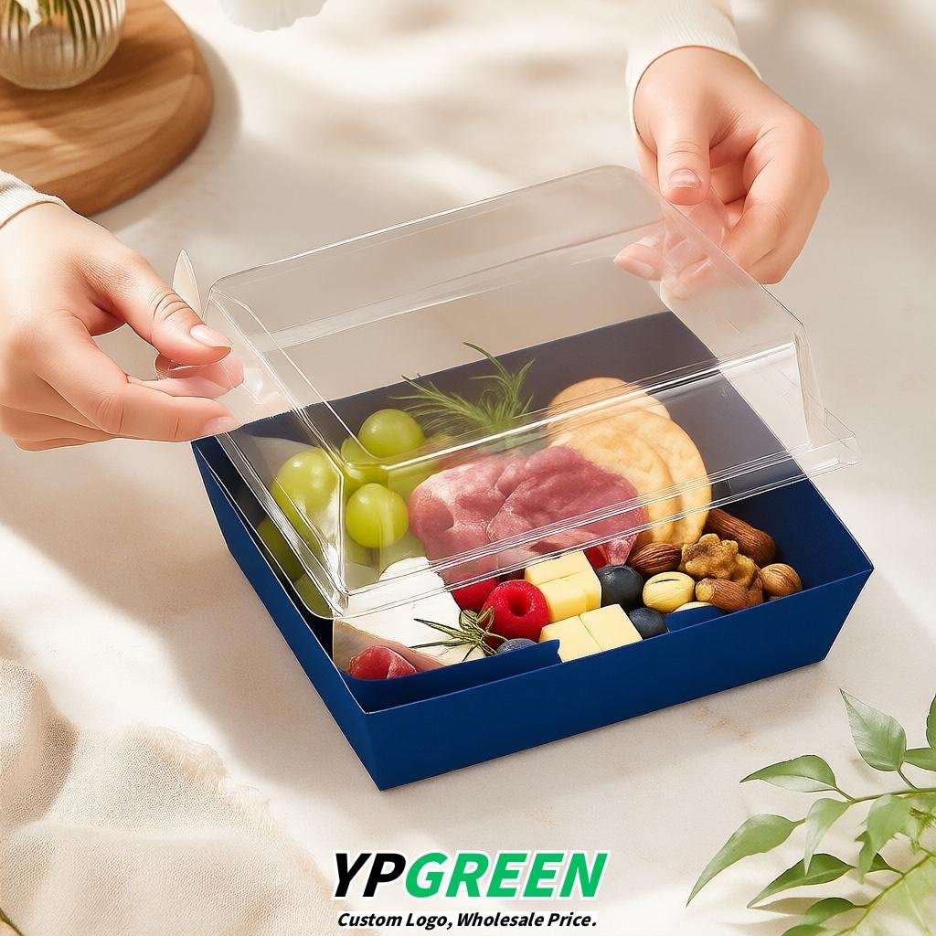 Prussian Blue Charcuterie Boxes with Clear Lids - 4 inches & 5 inches Disposable Paper Square Food Containers