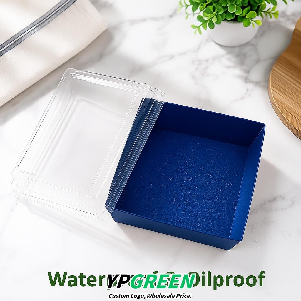 Prussian Blue Charcuterie Boxes with Clear Lids - 4 inches & 5 inches Disposable Paper Square Food Containers