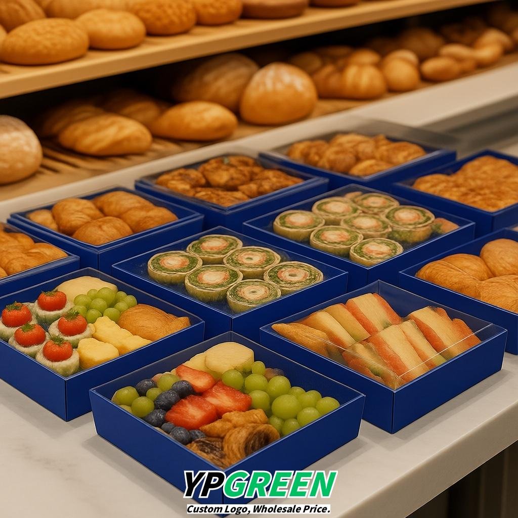 Prussian Blue Charcuterie Boxes with Clear Lids - 4 inches & 5 inches Disposable Paper Square Food Containers