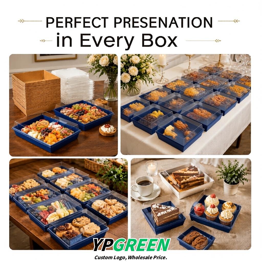 Prussian Blue Charcuterie Boxes with Clear Lids - 4 inches & 5 inches Disposable Paper Square Food Containers