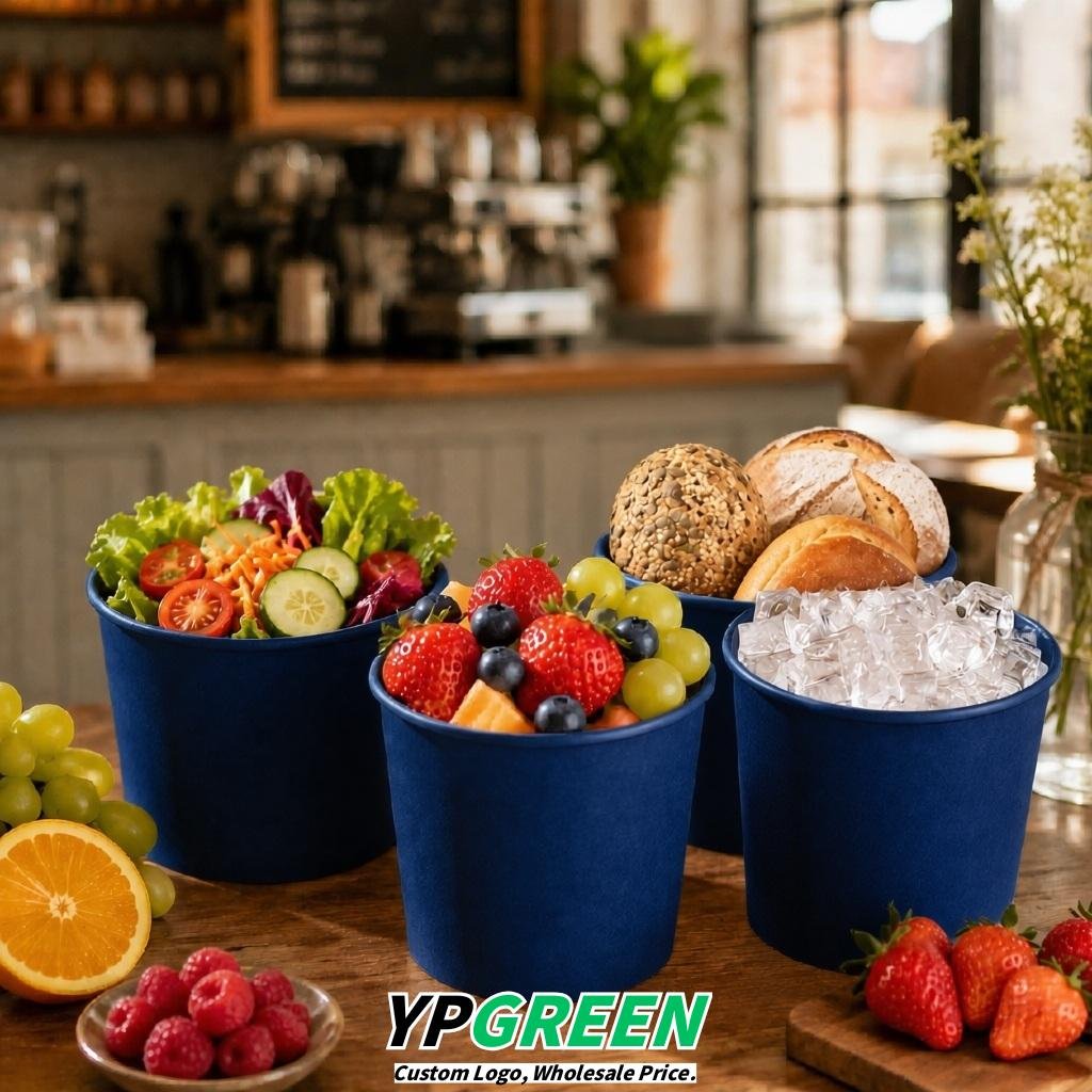 Prussian Blue 85 oz Paper Buckets 6.9x5.7x6.3 Inches Cardboard Food Container