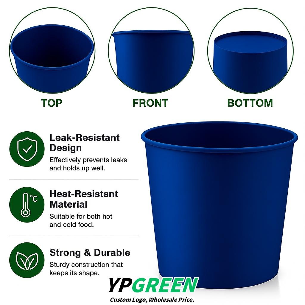 Prussian Blue 85 oz Paper Buckets 6.9x5.7x6.3 Inches Cardboard Food Container