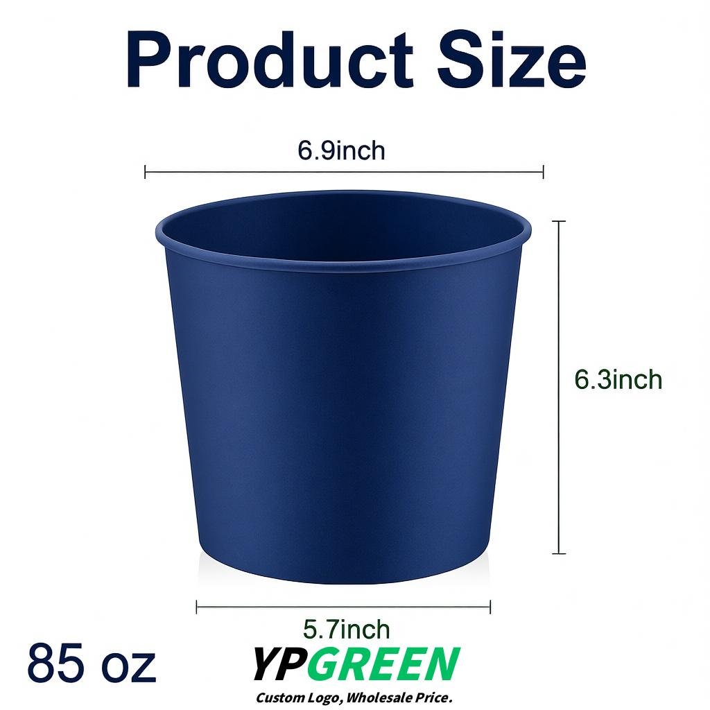 Prussian Blue 85 oz Paper Buckets 6.9x5.7x6.3 Inches Cardboard Food Container