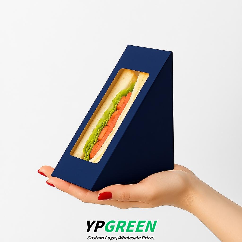 Prussian Blue Triangle Paper Sandwich Boxes with Window 4.7x4.7x2.6 Inch - Factory Direct