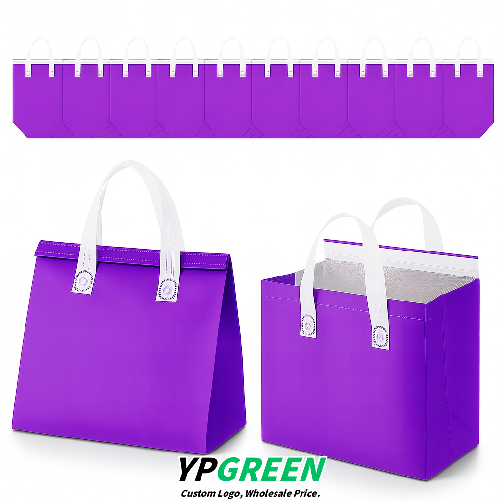 Purple 4-Cup insulated take away bags wholesale 9.5 x 9.5 x 6 inches for Hot & Cold Drink Delivery