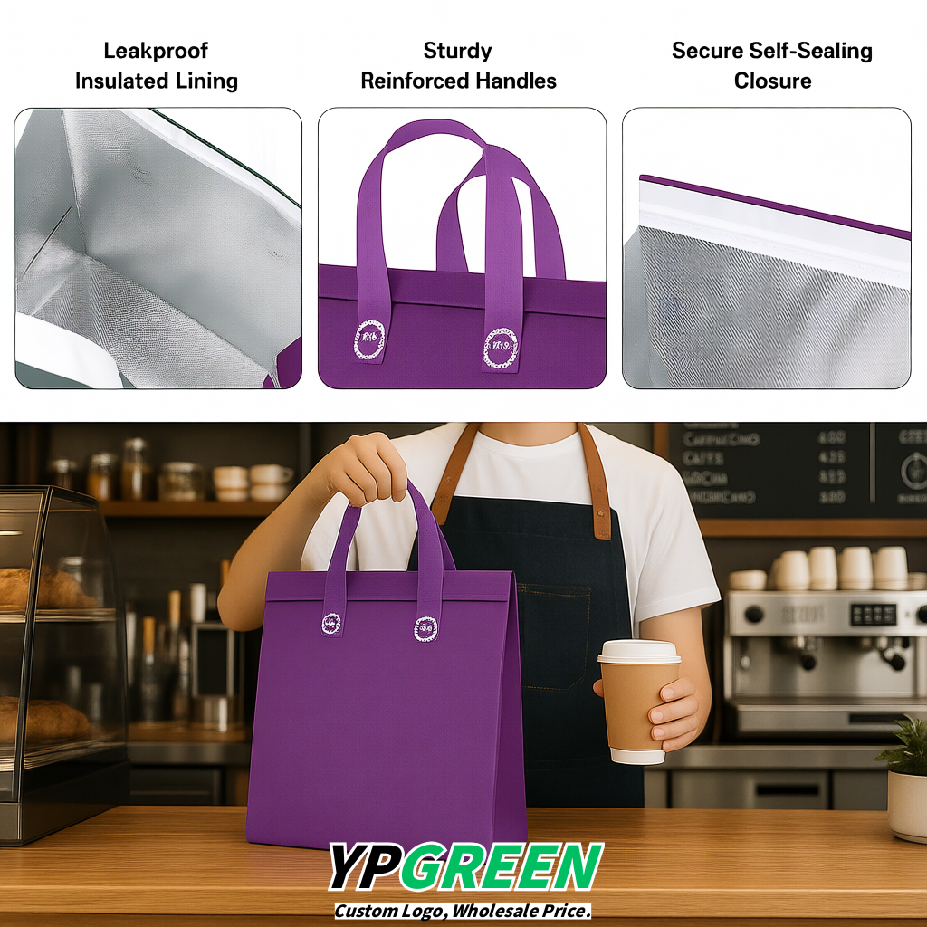 Purple 4-Cup insulated take away bags wholesale 9.5 x 9.5 x 6 inches for Hot & Cold Drink Delivery