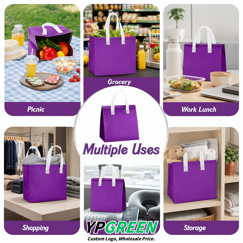 Purple 4-Cup insulated take away bags wholesale 9.5 x 9.5 x 6 inches for Hot & Cold Drink Delivery