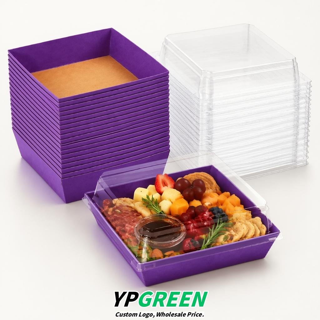 Purple Charcuterie Boxes with Clear Lids - 4 inches & 5 inches Disposable Paper Square Food Containers