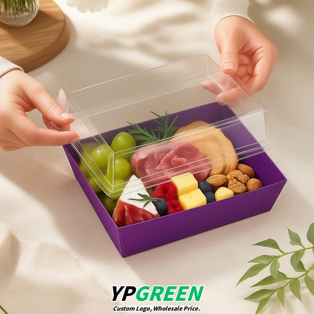 Purple Charcuterie Boxes with Clear Lids - 4 inches & 5 inches Disposable Paper Square Food Containers