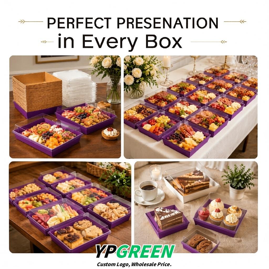 Purple Charcuterie Boxes with Clear Lids - 4 inches & 5 inches Disposable Paper Square Food Containers