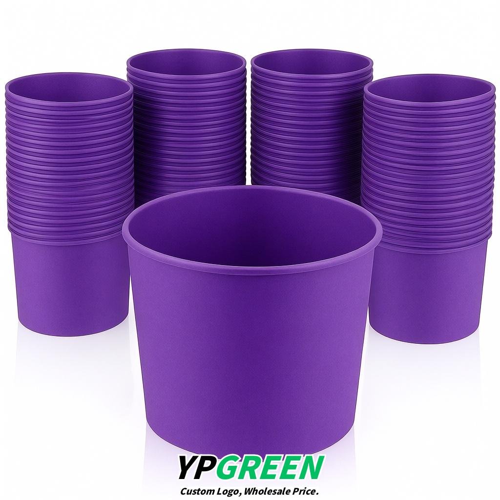 Purple 85 oz Paper Buckets 6.9x5.7x6.3 Inches Cardboard Food Container