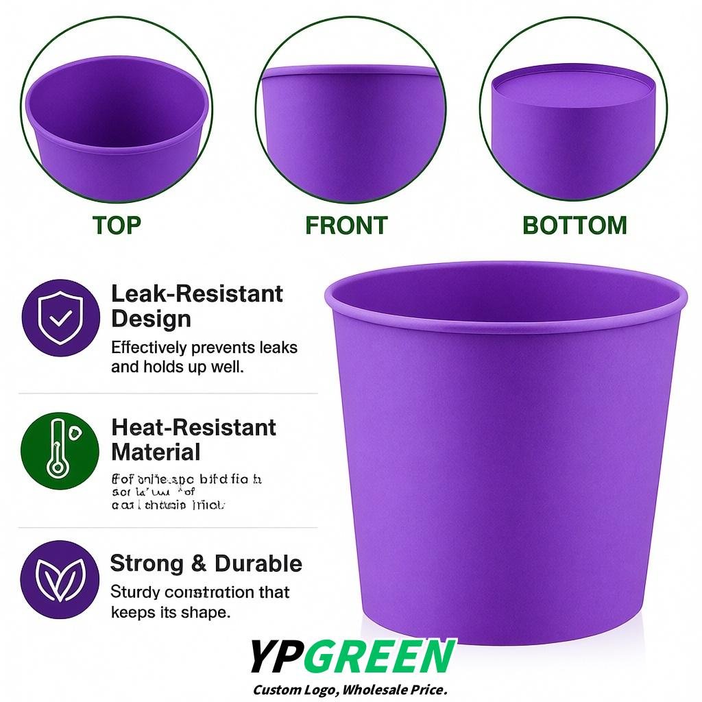 Purple 85 oz Paper Buckets 6.9x5.7x6.3 Inches Cardboard Food Container