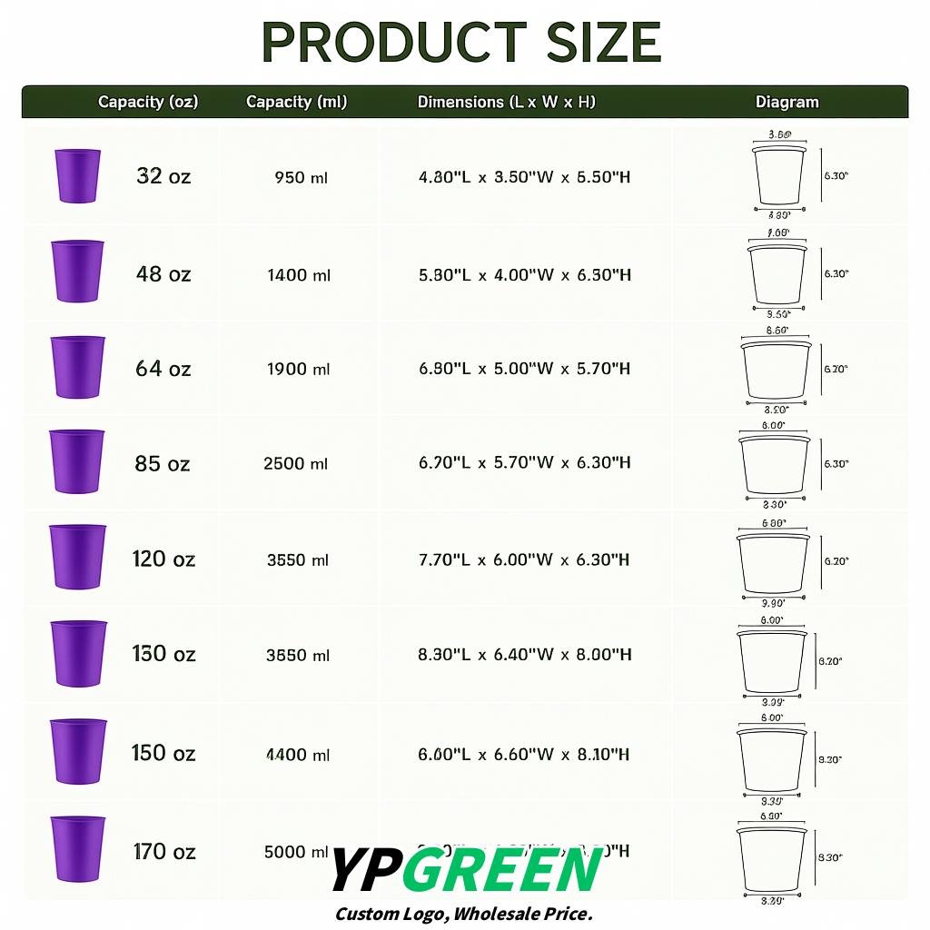 Purple 85 oz Paper Buckets 6.9x5.7x6.3 Inches Cardboard Food Container