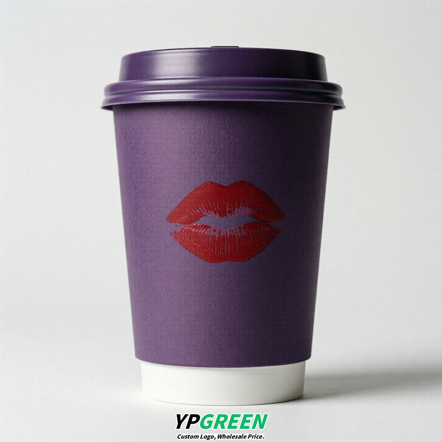Purple Paper Cups with Lips Print 10oz/12oz/16oz/20oz/22oz