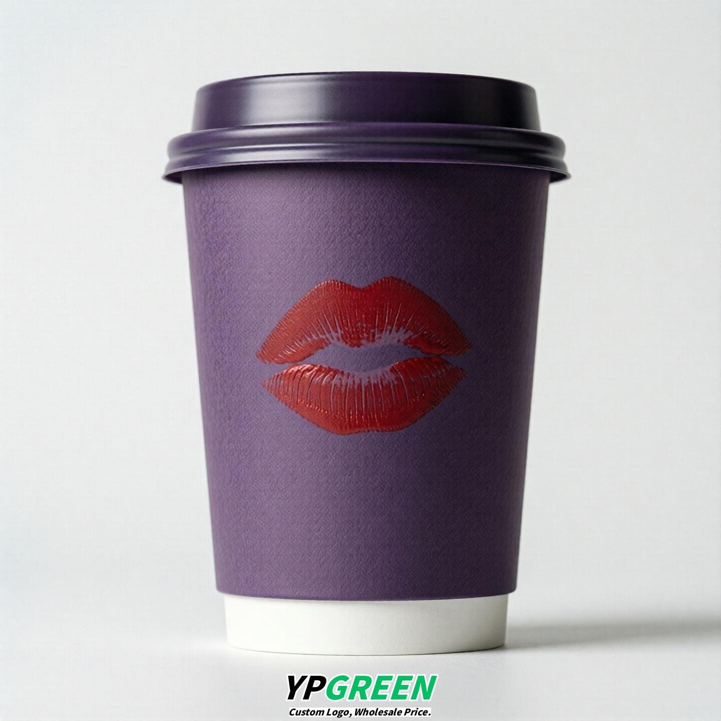 Purple Paper Cups with Lips Print 10oz/12oz/16oz/20oz/22oz