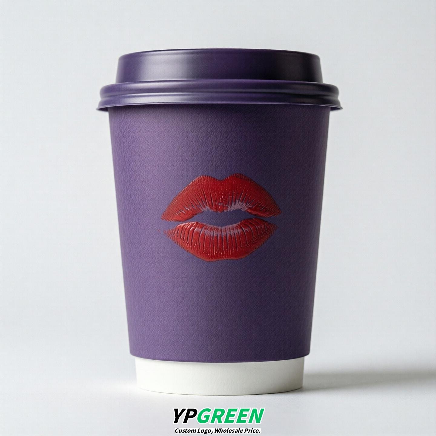 Purple Paper Cups with Lips Print 10oz/12oz/16oz/20oz/22oz