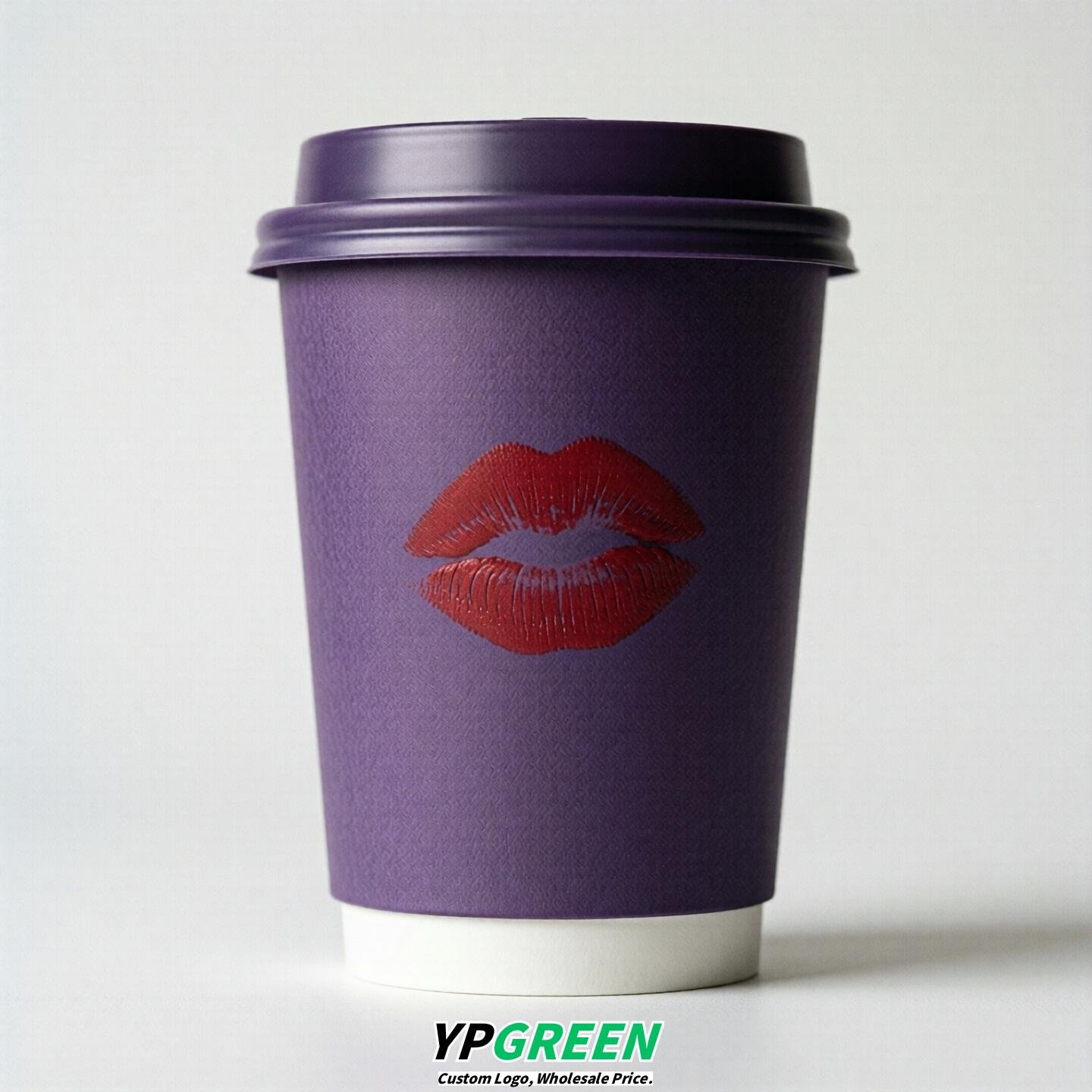 Purple Paper Cups with Lips Print 10oz/12oz/16oz/20oz/22oz