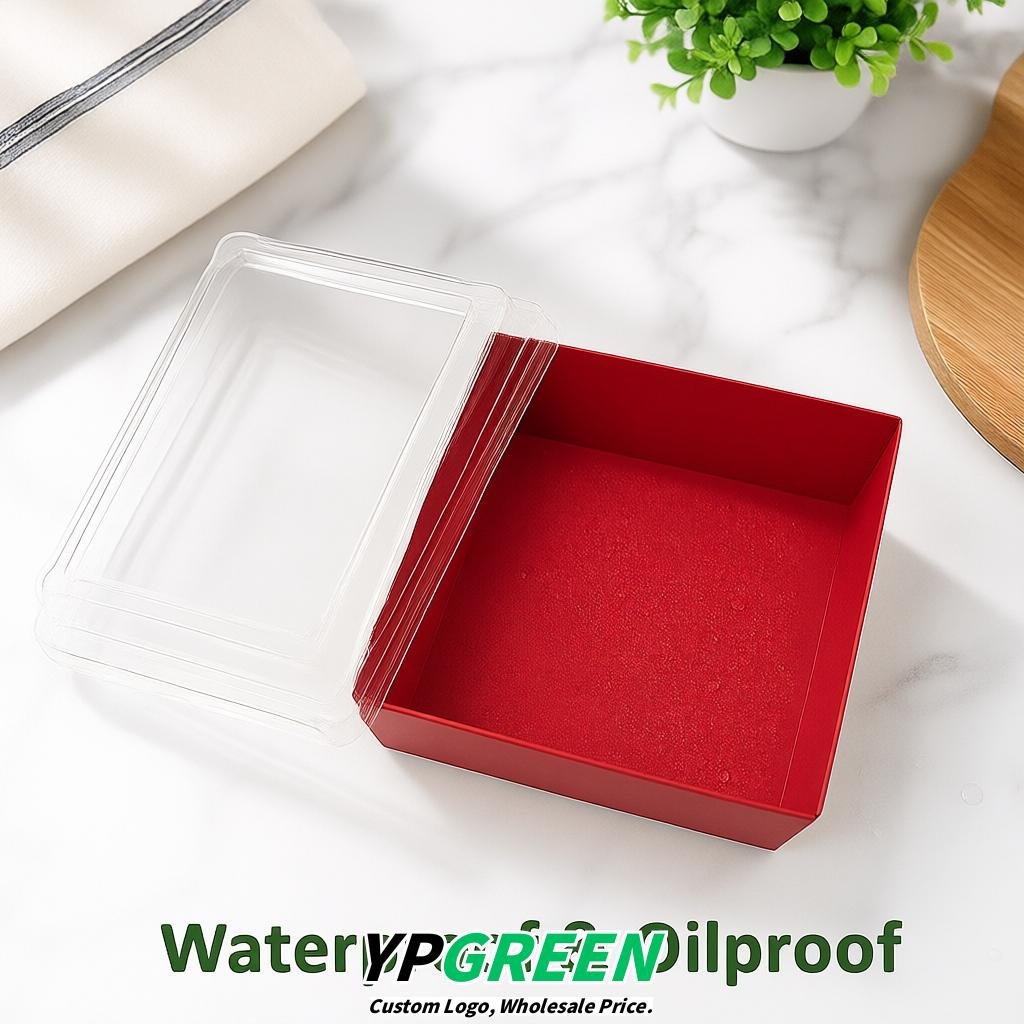 Red Charcuterie Boxes with Clear Lids - 4 inches & 5 inches Disposable Paper Square Food Containers