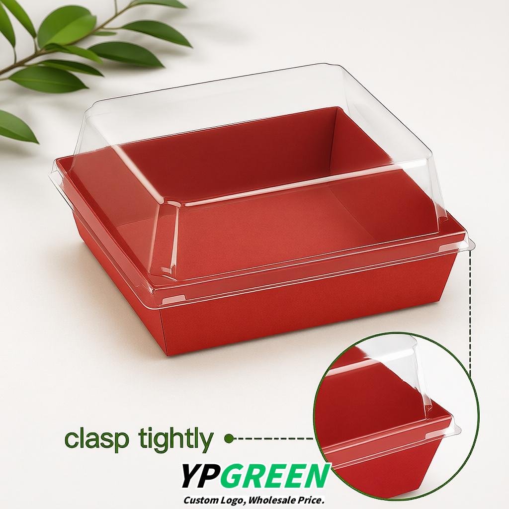 Red Charcuterie Boxes with Clear Lids - 4 inches & 5 inches Disposable Paper Square Food Containers