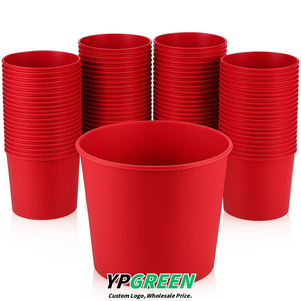 Red 85 oz Paper Buckets 6.9x5.7x6.3 Inches Cardboard Food Container