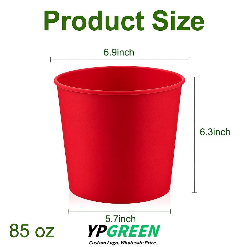 Red 85 oz Paper Buckets 6.9x5.7x6.3 Inches Cardboard Food Container