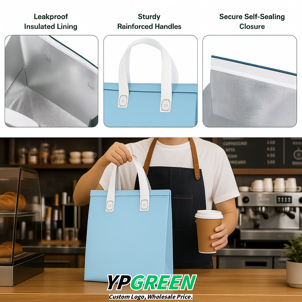 Robin Egg Blue 4-Cup insulated take away bags wholesale 9.5 x 9.5 x 6 inches for Hot & Cold Drink Delivery