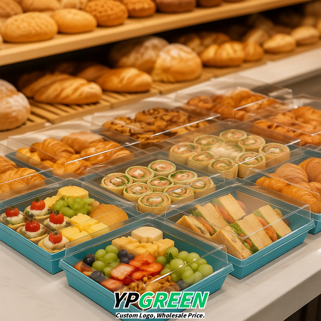 Robin Egg Blue Charcuterie Boxes with Clear Lids - 4 inches & 5 inches Disposable Paper Square Food Containers