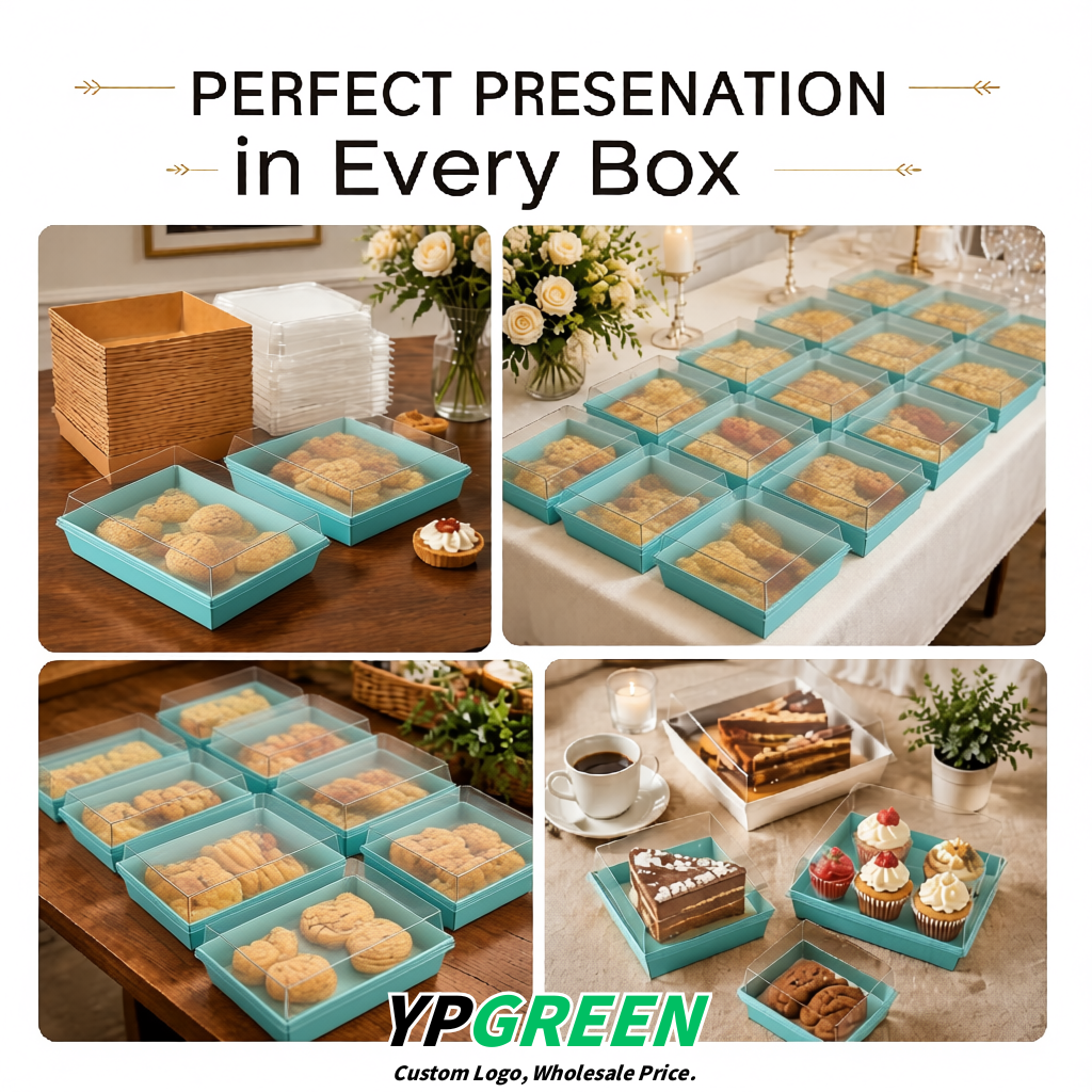 Robin Egg Blue Charcuterie Boxes with Clear Lids - 4 inches & 5 inches Disposable Paper Square Food Containers
