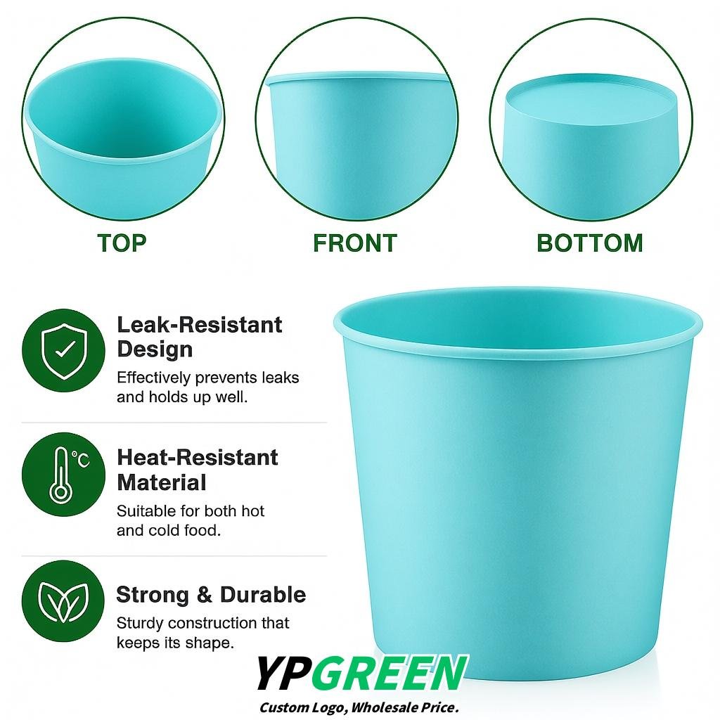 Robin Egg Blue 85 oz Paper Buckets 6.9x5.7x6.3 Inches Cardboard Food Container