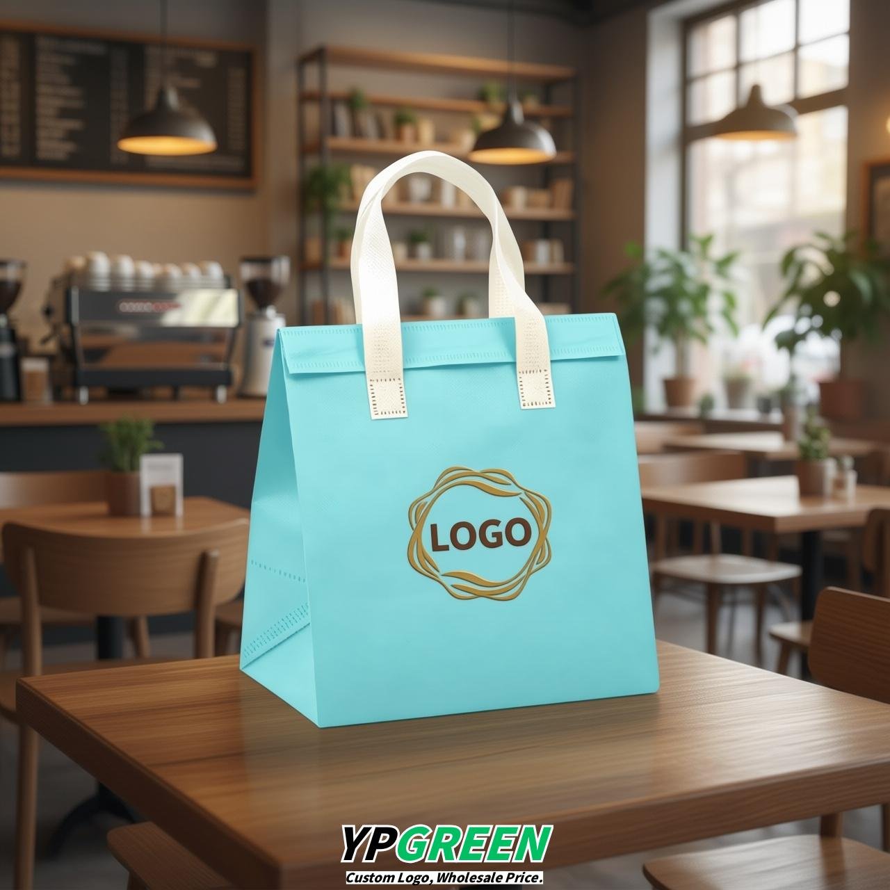 Robin Egg Blue 4-Cup insulated take away bags wholesale 9.5 x 9.5 x 6 inches for Hot & Cold Drink Delivery