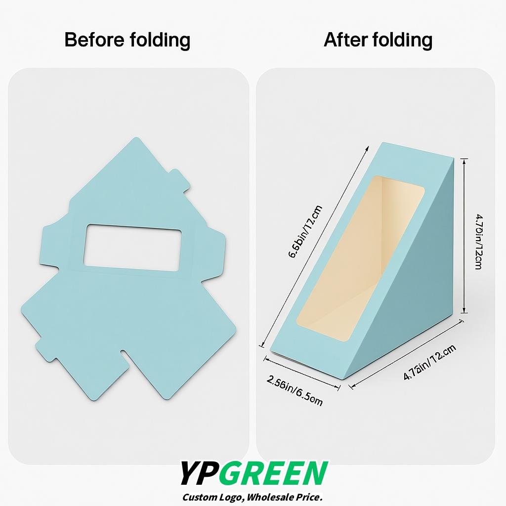 Robin Egg Blue Triangle Paper Sandwich Boxes with Window 4.7x4.7x2.6 Inch - Factory Direct