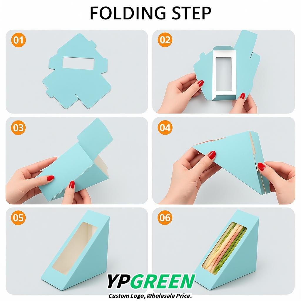 Robin Egg Blue Triangle Paper Sandwich Boxes with Window 4.7x4.7x2.6 Inch - Factory Direct