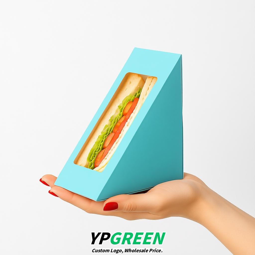 Robin Egg Blue Triangle Paper Sandwich Boxes with Window 4.7x4.7x2.6 Inch - Factory Direct